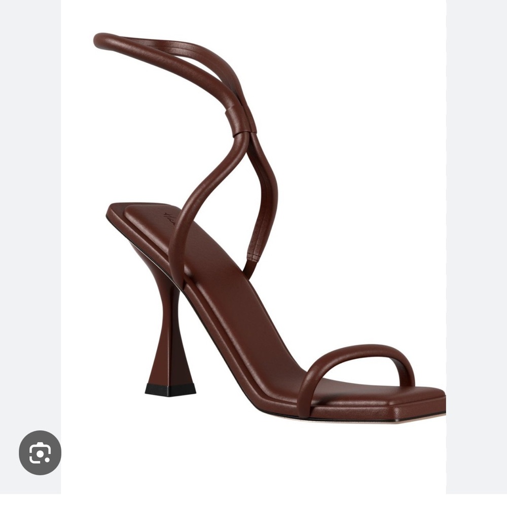 Hanifa Zeta Brown Sheepskin Leather Ankle Strap Designer Sandals, Size 37.5